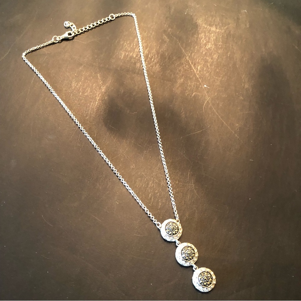Vintage Marcasite and Sterling Silver 3 Disc Drop Lavaliere Necklace